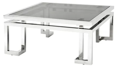 Produktbild von Casa Padrino Luxus Art Deco Designer Couchtisch Edelstahl poliert mit Rauchglas - Luxus Kollektion