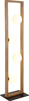 Produktbild von NOWA Stehleuchte Metall schwarz matt, Holz braun, Glaskugeln opal, Kabel PVC schwarz, Fußtrittschalter im Kabel, LxBxH: 280x200x1100mm, Kabellänge 1800mm, exkl. 4x G9 5W 230V