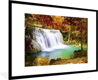 Produktbild von MuchoWow® Gerahmtes Poster Herbst - Wasserfall - Natur 90x60 cm - Poster mit Schwarzem Bilderrahmen Wandposter Rahmen Foto Bilder - Wanddekoration - Fotos