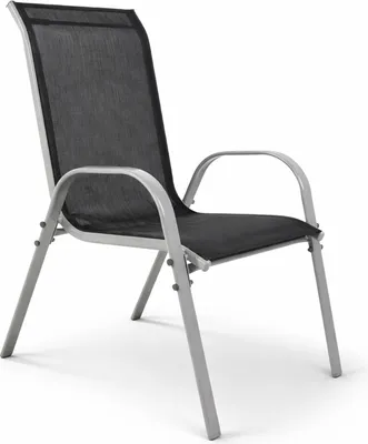 Gartenstuhl Outdoorstuhl Stapelstuhl stapelbar Metall Silber Textilen Schwarz