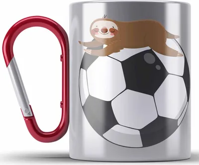 Produktbild von Trendation - Fussball Edelstahl Tasse Karabiner Geschenk Jungs Fußballer Geschenkidee Lustige Faultier Grafik (Rot)
