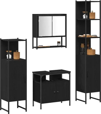 Produktbild von vidaXL Badezimmermöbel-Set 4 pcs Schwarz Eichen-Optik Holzwerkstoff