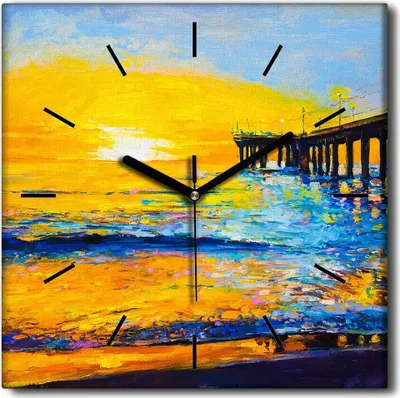 Produktbild von Coloray Uhr auf Leinwand 30x30 cm Wand Uhr Dekoration Wohnzimmer Segeltuch schwarze Hände -Sonnenuntergangbrücke