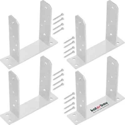 Produktbild von KOTARBAU® 4er Set TT Pfostenträger zum Aufschrauben 140 mm Bodenanker für Holzpfosten Pfostenschuh für Zaunpfosten verzinkter Stahl Silber