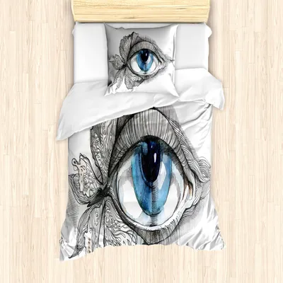 Produktbild von ABAKUHAUS Auge Mantele, Menschliches Auge Schmetterling Dreamy, Milbensicher Allergiker geeignet mit Kissenbezügen, 135 cm x 200 cm - 80 x 80 cm, Schwarz Weiß Blau