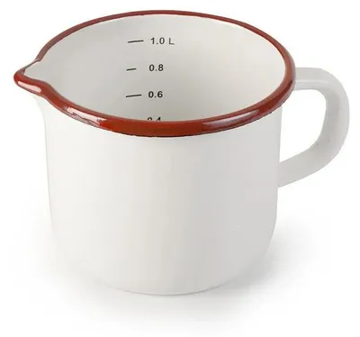 Image de Tasse à mesurer en émail blanc et rouge 1l