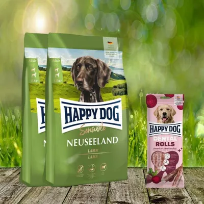 Produktbild von Happy Dog Supreme Sensible Neuseeland 2 x 12,5 kg + Happy Dog Dental Rolls *geschenkt*