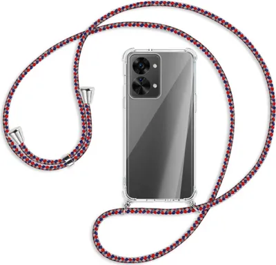 Produktbild von Handykette Backcover-Schutzhülle mit Band (Metall silberfarben) für OnePlus Nord 2T (CPH2399, 6.43'') - silber/blau/rot