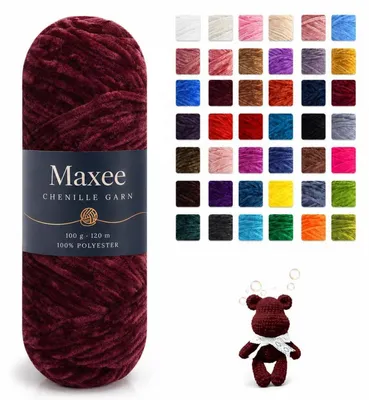 Zdjęcie produktu dla Nici chenille, aksamitnie miękkie, purpurowoczerwone, 100g