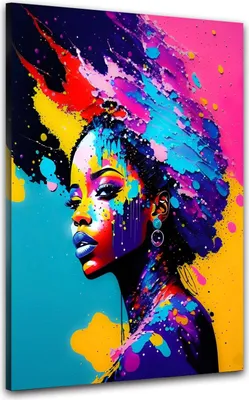 Produktbild von Pop Art African Beauty Leinwandbild Wandbild Kunst Deko XL: 120x160x4cm