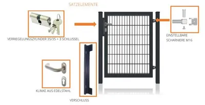Produktbild von Doppelstabmatten Gartentor 8/6/8 Anthrazit – Vollrahmen Einzeltor Verzinkt & Pulverbeschichtet