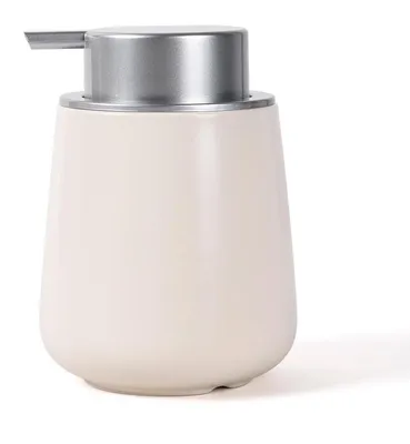 Image de Distributeur de savon en poudre, capacité 350 ml, rechargeable, couleur beige et argent, en céramique