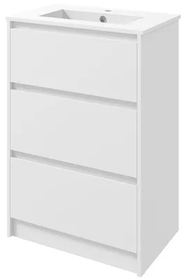 Produktbild von Badezimmer-Waschtisch mit 2 Schubladen und Keramikwaschbecken, 61 x 37 x 88 cm, hochglanzwei? lackiert