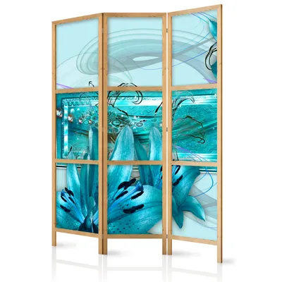 Produktbild von Paravent Blumen Abstrakt 135x171 cm - 3-teilig - einseitig - eleganter Sichtschutz - Raumteiler - Trennwand - Raumtrenner - Holz - Design Motiv - Deko - Japan b-C-0387-z-b