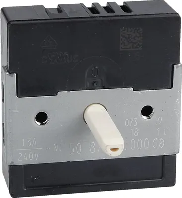 A close-up studio shot of a rotary switch for a stove or oven.