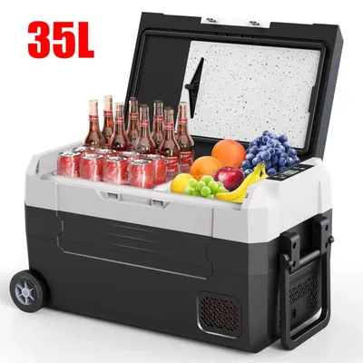 Image de Glacière de voiture 35L - Réfrigérateur portable à compresseur et mini congélateur avec roulettes