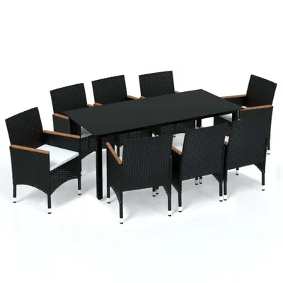 Produktbild von vidaXL 9-tlg. Garten-Essgruppe mit Kissen Poly Rattan Schwarz
