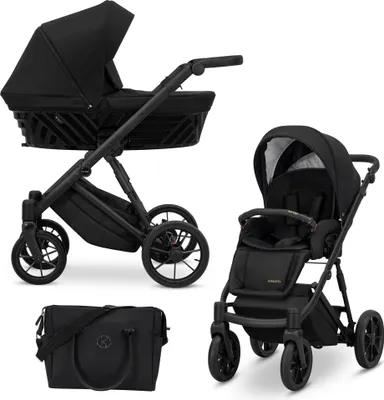Produktbild von Kinderwagen IVENTO Sportwagen Babywagen Babyschale Komplettset Kinder Wagen Set 2 in 1 (Deep Black, Rahmenfarbe: Schwarz)