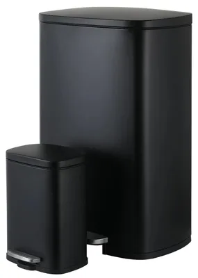 Obrázek produktu pro Kbelík do kuchyně – pedálový kbelík 50L + 5L – víko s tichým zavíráním – dvoukomorový – obdélníkový – nerezová ocel, odolná proti otiskům prstů – černý