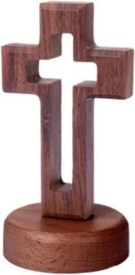 Immagine prodotto di Croce in legno decorativa a forma di croce, piano tavolo artigianale, ornamento a forma di croce, articoli religiosi, magnete da ufficio, decorazione in legno con base (scuro)