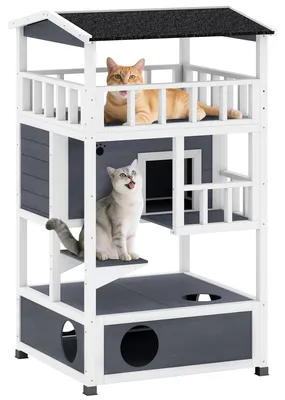 Immagine prodotto di Casetta per gatti PawHut, 4 piani, villa per gatti, casetta per gatti da esterno, legno di abete