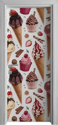 Produktbild von Tür Selbstklebende 80x210 cm Türfolie Türtapete Klebefolie - Eiscreme Kirsche Erdbeere