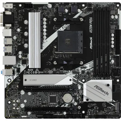 Immagine prodotto di ASRock A520M Pro4 - Scheda madre - micro ATX - Socket AM4 - Chipset AMD A520 - USB-C Gen1, USB 3.2 Gen 1 - LAN Gigabit - Grafica integrata (CPU necessaria)