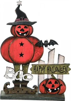 Produktbild von Happy Halloween Kürbisfigur mit Hexenhut als Aufsteller 33 cm