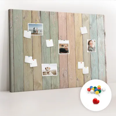 Obrázek produktu pro Korková nástěnka s kolíčky - Tabule s kolíky pro fotografie a poznámky - 140x100 cm - Připínáčky barevné 100 kusů - barevné desky