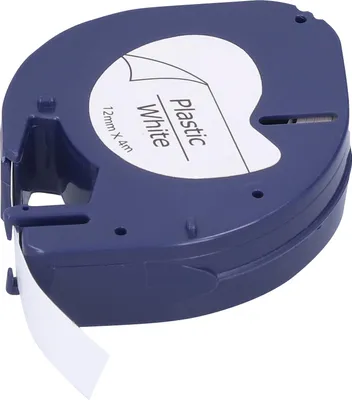 Obrázek produktu pro Náhradní páska pro pásky do strojů DYMO LETRATAG, příslušenství pro kutily, 12 mm x 4 metry, černé písmeno na bílém podkladu, 91201
