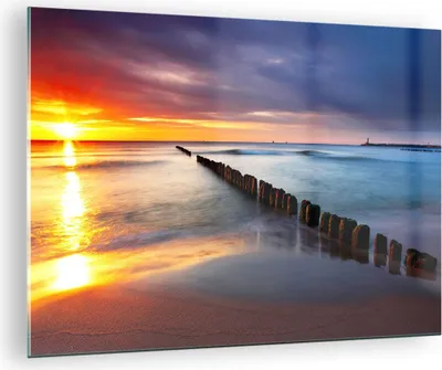 Produktbild von Bilder auf glas - Meer Küste Strand Sonnenaufgang - 70x50cm - Glasbilder - Wandbilder - Kunstdruck - zum Aufhängen bereit - Wanddekoration aus Glas - Glas Bilder - Wandbild auf Glas - GAA70x50-2781