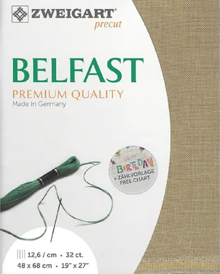 Obrázek produktu pro Počítací látka BELFAST Zweigart Precut 32 ct. 3609 barva 323 letní khaki, vyšívací látka ze 100% lnu pro vyšívání 48x68 cm