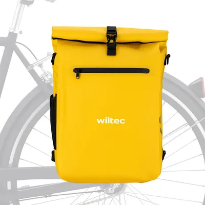 Zdjęcie produktu dla Wiltec 3 w 1 torba na bagażnik żółta, plecak rowerowy 25 l, torba na bagażnik z przegrodą na laptopa, wodoodporna torba rowerowa