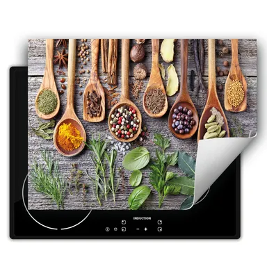 Produktbild von DarHaus Herdabdeckplatte 80x52 cm Anti Rutsch Matte Aufrollbar, Gewürze - Holz