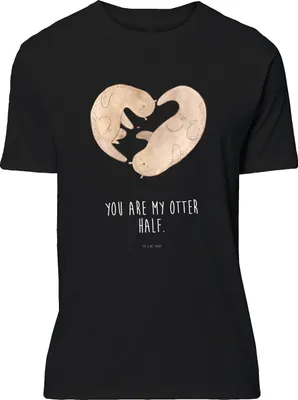 Produktbild von Mr. & Mrs. Panda Tshirt Otter Herz - Schwarz - Geschenk, T-Shirt, Liebe, Shirt, S, oberteil, Print-Shirt, Hochzeitstag