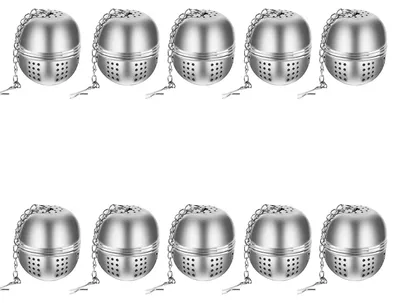10er Set Tee-Eier aus Edelstahl, feinmaschig, mit Kette
