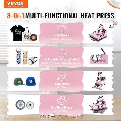 Image de Presse à chaud 15 x 15 pouces 8 en 1 avec presse à tasses 30 oz T-shirts rose