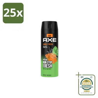 Imagen del producto de 25 unidades de aerosol corporal desodorante Axe Jungle Fresh, 150 ml, pack ahorro