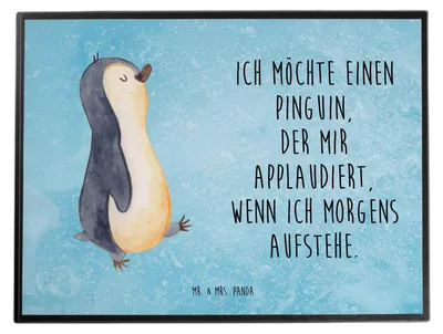 Produktbild von Mr. & Mrs. Panda tischpad Pinguin marschieren - Eisblau - Geschenk, Schwester, tischauflage, schreibtischunterlage, Unterlage Schreibtisch, Pinguine, Bruder, Aufstehen