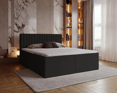 Image de Lit boxspring Bouclé 160 x 200 cm Daliro avec coffre de rangement - matelas à ressorts Bonell, surmatelas - lit double, Bouclé noir