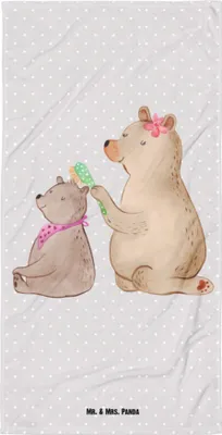 Produktbild von Mr. & Mrs. Panda Duschtuch Bär Kind - Grau Pastell - Geschenk, Muttertag, Duschhandtuch, Badehandtuch, Handtuch, Mutter, Mama, Strandtuch, Großes