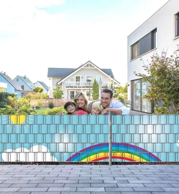 Produktbild von Sichtschutzstreifen Regenbogen Vogel Sichtschutz Garten Zaun - Teil1 + Teil2 - 5 Streifen - 500x100cm