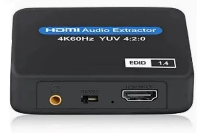 Obrázek produktu pro HDMI audio rozbočovač 2K/4K – černý – optický audio výstup + 3,5mm audio – USB kabel – podpora Toslink