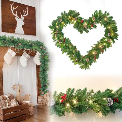 Produktbild von VA-Cerulean Weihnachtsgirlande Künstliche Tannengirlande aus PE, Beleuchtet mit leuchtung, 800cm Stecker, Weihnachtsdekoration für Treppe Kamin  Tür