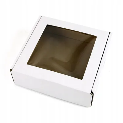 Produktbild von 15 x 15 x 5 cm Schachtel mit Sichtfenster, quadratisch – Weiß – 100er-Set