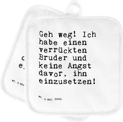 Produktbild von Mr. & Mrs. Panda Topfuntersetzer Geh weg! Ich habe... - Weiß - Geschenk, topfhalter, Topflappen, Familie, Bester Bruder, Sprüche, Topflappenset, Set, Kochlappen, Brudi