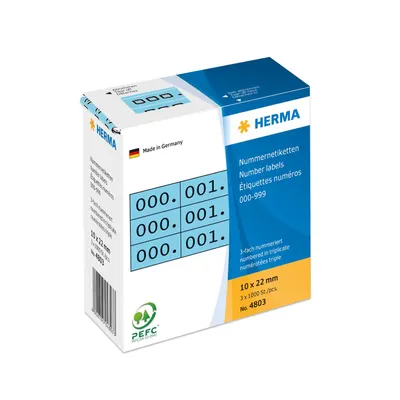 Produktbild von HERMA Nummern Etiketten 0-999 10 x 22 mm schwarz / blau dreifach 1.000 Etiketten