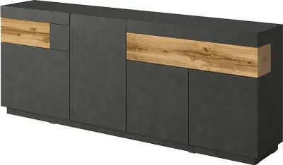 Image de Buffet 4 portes 2 tiroirs KILES – Gris anthracite & chêne clair – Design moderne et spacieux
