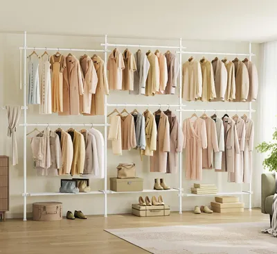 Produktbild von SONGMICS Kleiderständer deckenhoch, 3-stufige Garderobe, verstellbar, mit Greifarm, 3 Reihe