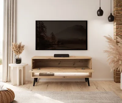 Produktbild von RTV Schrank CALANTE LOFT 90 cm auf Beinen mit LED, schräge schwarze Beine